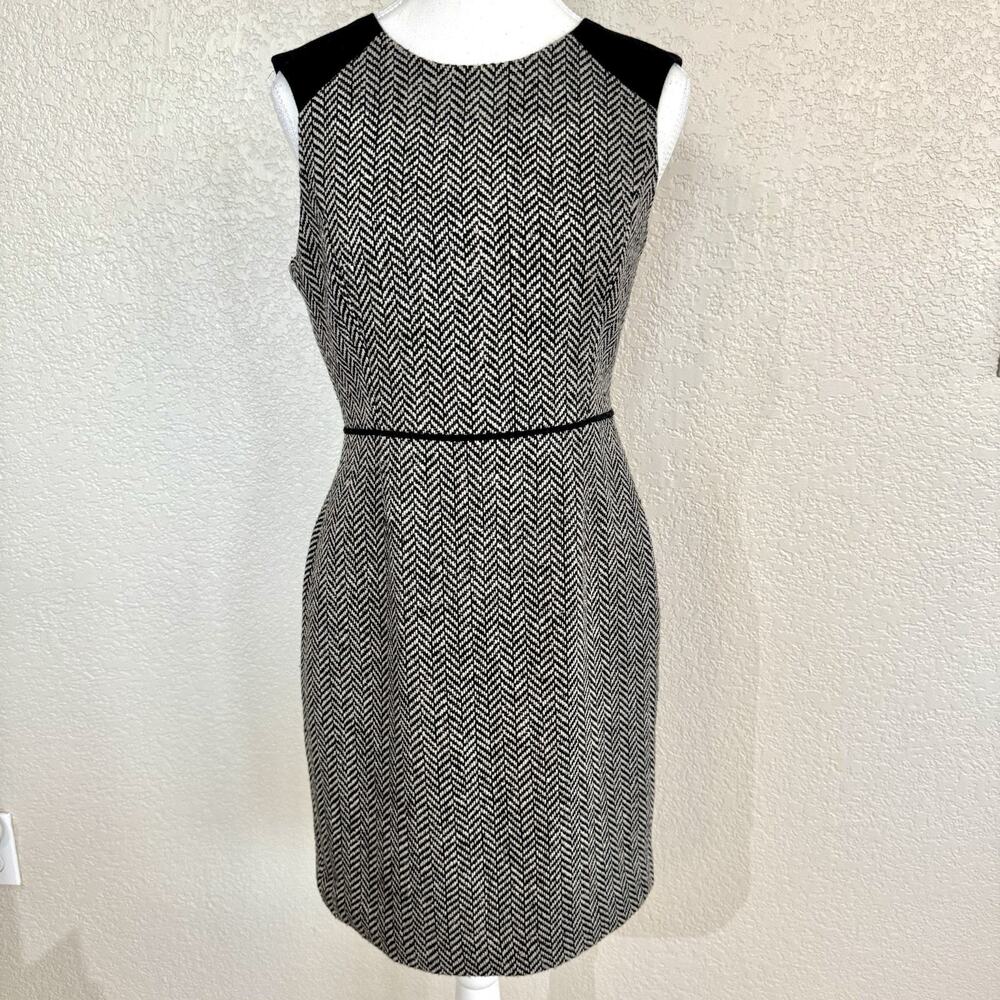 Banana Republic 4P Black Gray Herringbone Wool Blend Career Dress Exposed Zipper